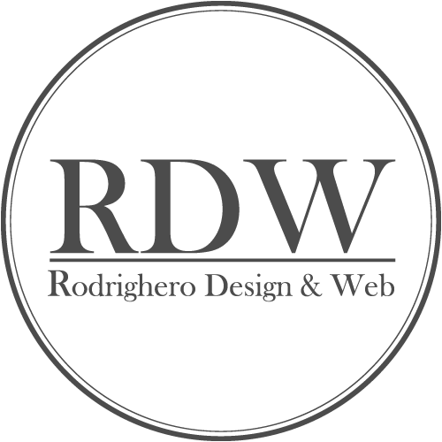 Logo RDW em cinza com círculos concêntricos e fundo transparente